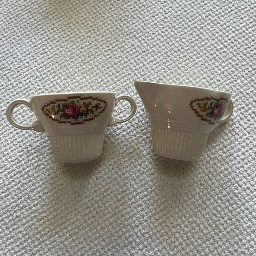 Victory by Salem China BASKET PP Needlepoint Mini Cream and Sugar